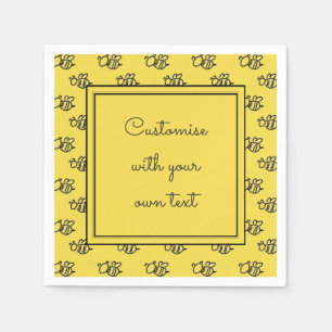 Yellow Summer Bees Pattern Custom Text Napkin