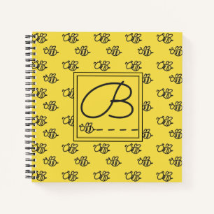Yellow Summer Bees Pattern Monogram Notebook