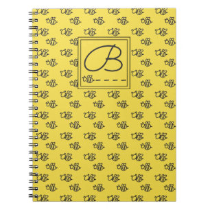 Yellow Summer Bees Pattern Monogram Notebook