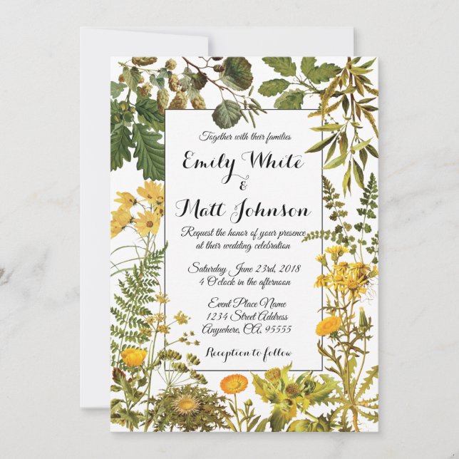 Yellow Summer Floral Wedding Invitation (Front)