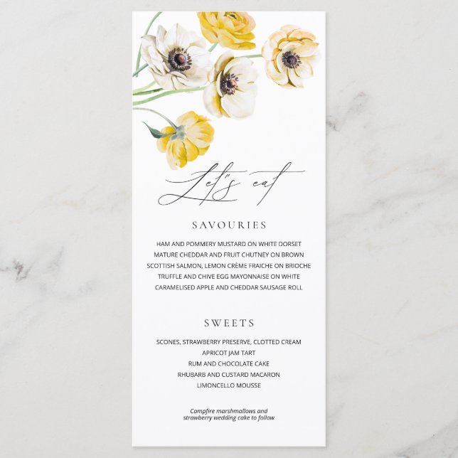 Yellow Summer Flowers Minimalist Wedding Menu (Front)