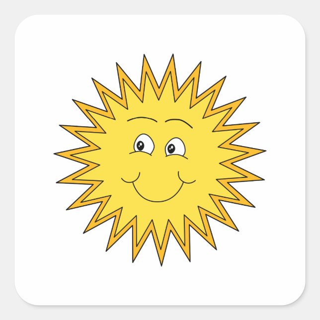 Yellow Summer Sun with a Happy Face. Square Sticker (Front)