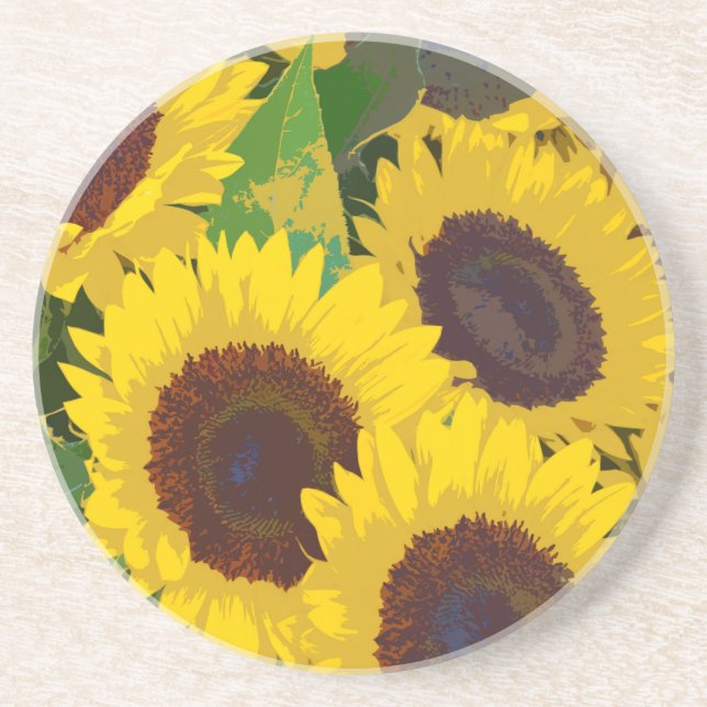 Yellow summer sunflowers coaster (Front)