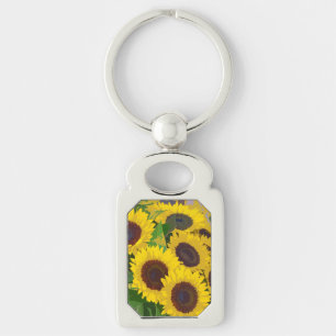 Yellow summer sunflowers metal keychain