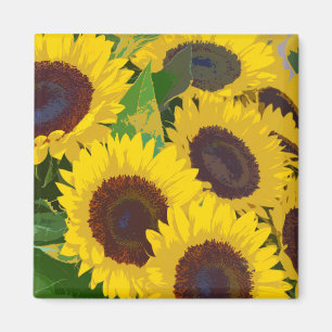 Yellow summer sunflowers print magnet