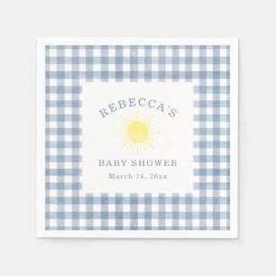 Yellow Sun Blue Gingham Boy Baby Shower Napkin
