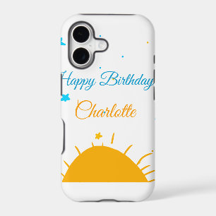 Yellow sun blue stars happy birthday add name text