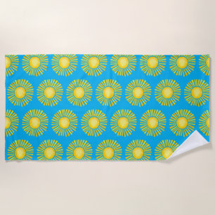 Yellow Sun Caribbean Blue Beach Towel