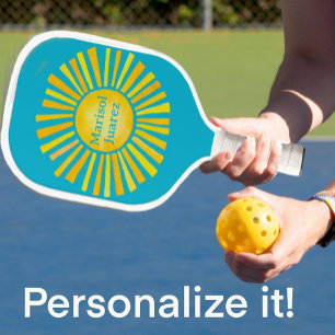 Yellow Sun Caribbean Blue Personalised Pickleball Paddle