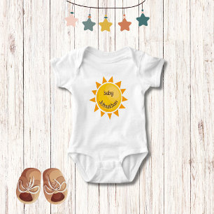 Yellow Sun   Cute Adorable Unisex Monogram  Baby Bodysuit