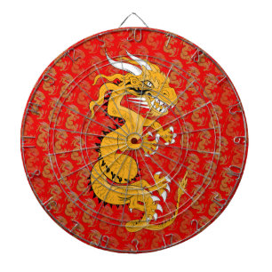 Yellow Sun Dragon on Red Dartboard