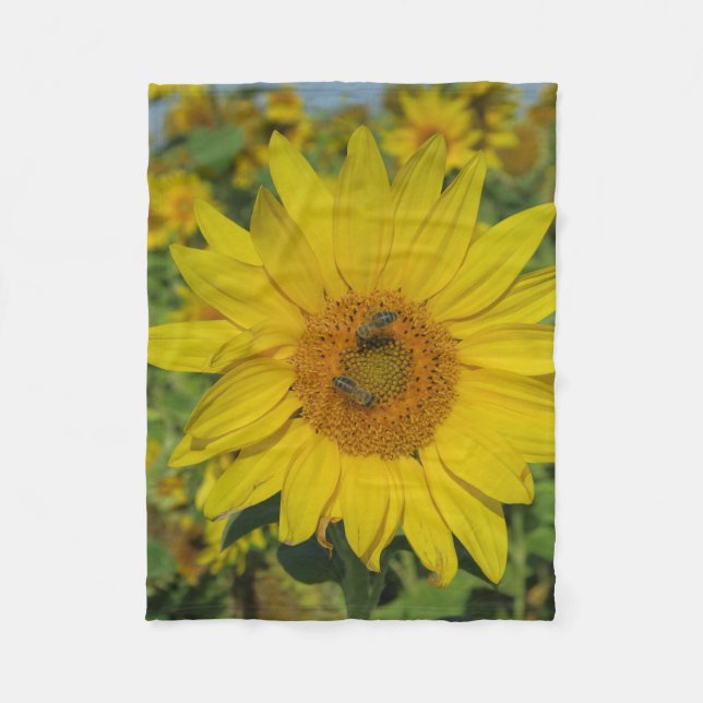 yellow sun flower summer blossom fleece blanket (Front)