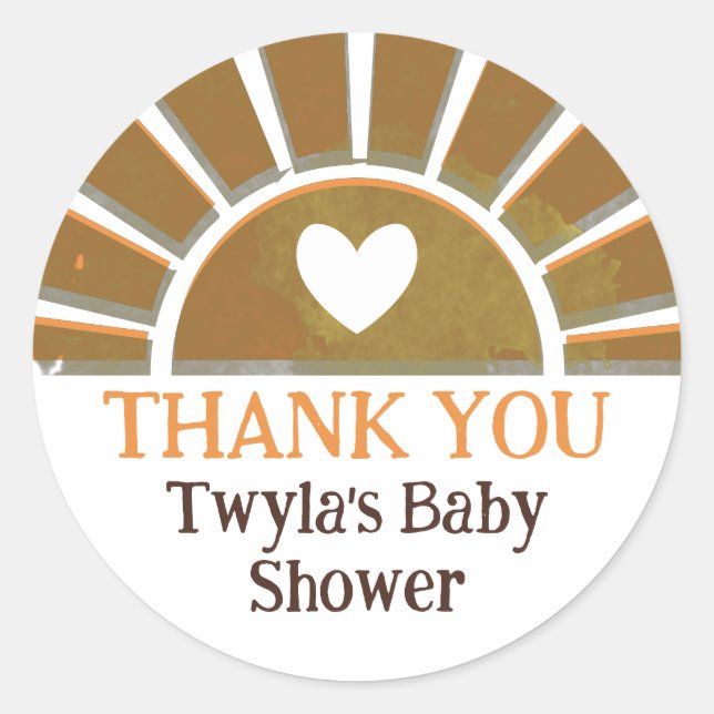Yellow Sun Heart Baby Shower Thank You Classic Round Sticker (Front)