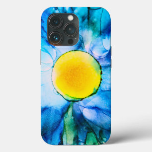Yellow Sun in Blue Sky Alcohol Ink OtterBox iPhone iPhone 13 Pro Case