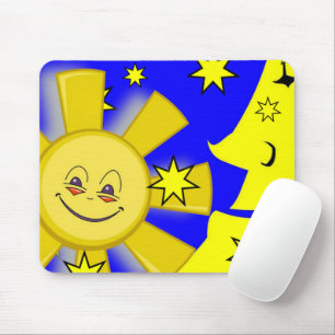 Yellow Sun Moon Stars Blue Mouse Pad! Mouse Pad