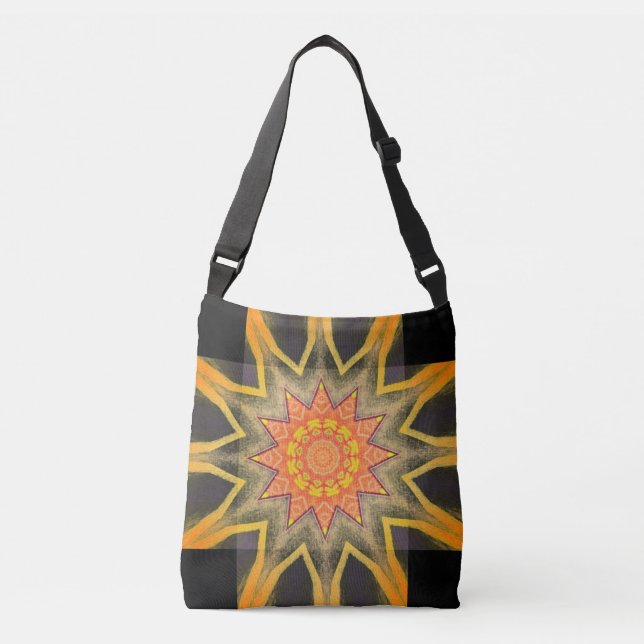 Yellow Sun on Black Crossbody Bag (Front)