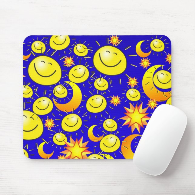 Yellow Sun Stars Moon Blue Mouse Pad! Mouse Pad (With Mouse)