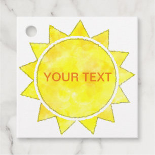 Yellow Sun Watercolor Custom Text Favour Tags