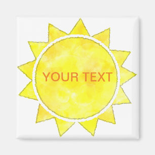 Yellow Sun Watercolor Custom Text  Magnet