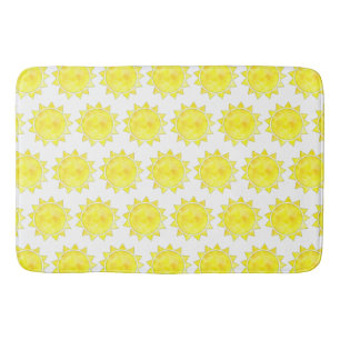 Yellow Sun Watercolor Pattern Bath Mat