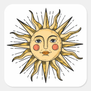 Yellow sun with a face square sticker