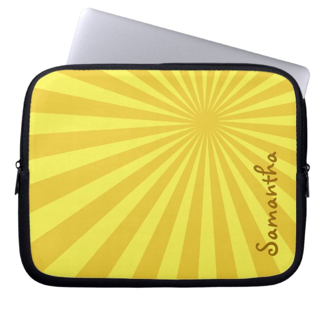 Yellow Sunburst "Add Your Name" Laptop Sleeve (Front)