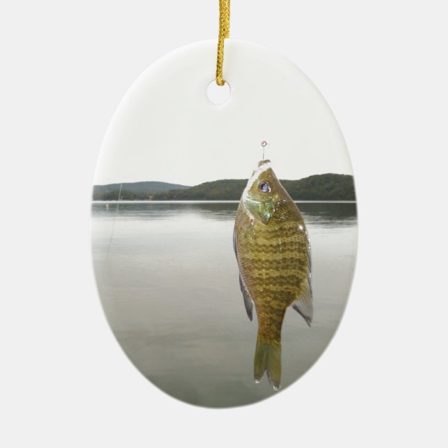 Yellow sunfish at Lake Arrowhead Ceramic Tree Decoration (Front)