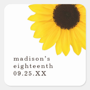 Yellow Sunflower 18th Birthday Party Square Sticker