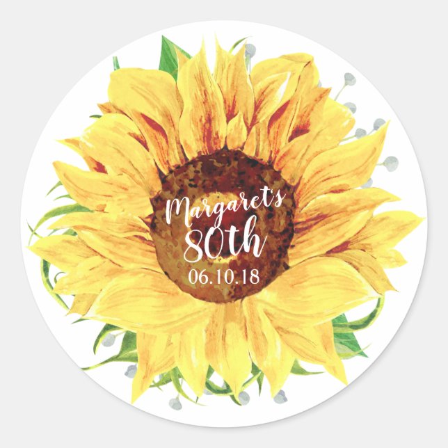 Yellow Sunflower 80th Birthday Envelope Seal (Front)
