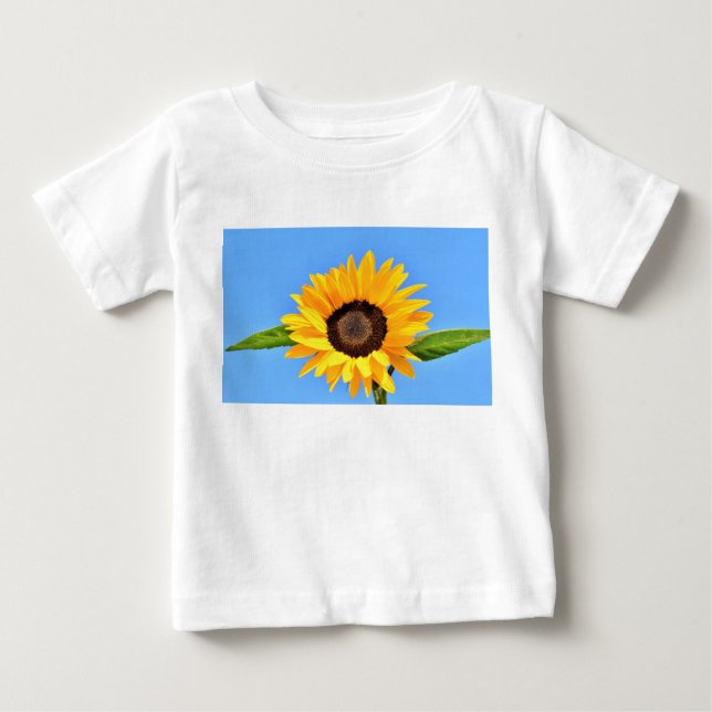 Yellow Sunflower Against Sun on Blue Sky - Summer Baby T-Shirt (Front)