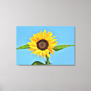 Yellow Sunflower Against Sun on Blue Sky - Summer  Canvas Print