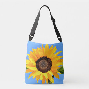 Yellow Sunflower Against Sun on Blue Sky - Summer Crossbody Bag
