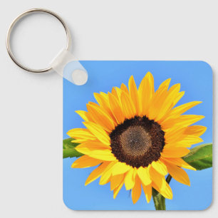 Yellow Sunflower Against Sun on Blue Sky - Summer Key Ring