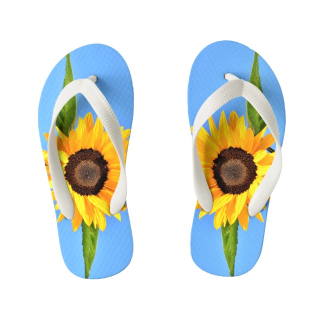 Yellow Sunflower Against Sun on Blue Sky - Summer  Kid's Jandals (Footbed)