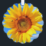 Yellow Sunflower and Bees Christmas Ornament Card<br><div class="desc">Christmas Ornament Cards with Yellow Sunflower and Bees on Blue Sky - Summer Day - Photo Flower Nature - or Choose / Add Your Unique Photo - Image / Text - Name / Colour / Font / Size / more - Make Your Special Gift - Resize and move or remove...</div>
