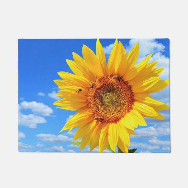 Yellow Sunflower and Bees Doormat (Front)