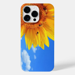 Yellow Sunflower and Bees On Blue Sky iPhone 14 Pro Max Case