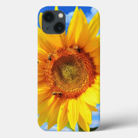 Yellow Sunflower and Bees on Blue Sky iPhone Case