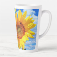 Yellow Sunflower and Bees on Blue Sky Latte Mug