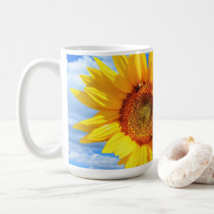 Yellow Sunflower and Bees on Blue Sky - Summer Day Coffee Mug
