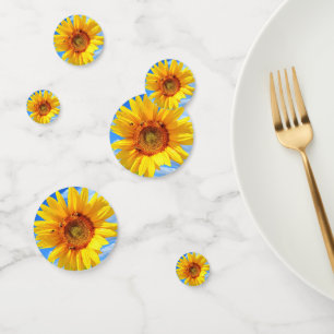 Yellow Sunflower and Bees on Blue Sky - Summer Day Confetti