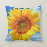 Yellow Sunflower and Bees on Blue Sky - Summer Day Cushion<br><div class="desc">Yellow Sunflower and Bees on Blue Sky - Summer Day - Photo Flower Nature - You can also personalise - Choose / Add Your Unique Photo - Image / Text - Name / Colour / Font / Size / more - Make Your Special Gift - Resize and move or remove...</div>