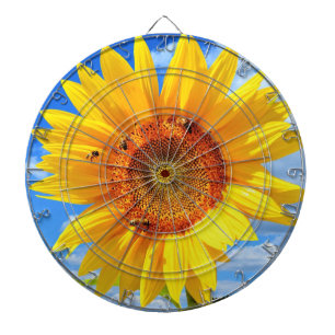 Yellow Sunflower and Bees on Blue Sky - Summer Day Dartboard