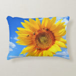 Yellow Sunflower and Bees on Blue Sky - Summer Day Decorative Cushion<br><div class="desc">Yellow Sunflower and Bees on Blue Sky - Summer Day - Photo Flower Nature - You can also personalise - Choose / Add Your Unique Photo - Image / Text - Name / Colour / Font / Size / more - Make Your Special Gift - Resize and move or remove...</div>