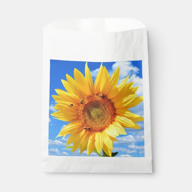 Yellow Sunflower and Bees on Blue Sky - Summer Day Favour Bags (Front)