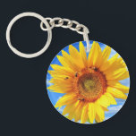 Yellow Sunflower and Bees on Blue Sky - Summer Day Key Ring<br><div class="desc">Yellow Sunflower and Bees on Blue Sky - Summer Day - Photo Flower Nature - You can also personalise - Choose / Add Your Unique Photo - Image / Text - Name / Colour / Font / Size / more - Make Your Special Gift - Resize and move or remove...</div>