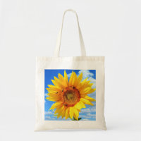 Yellow Sunflower and Bees on Blue Sky - Summer Day