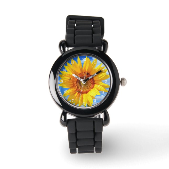 Yellow Sunflower and Bees on Blue Sky - Summer  Watch (Front)