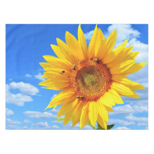 Yellow Sunflower and Bees Tablecloth Blue Sky