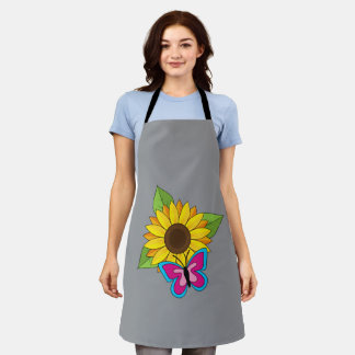 Yellow Sunflower and Blue Pink Butterfly Apron